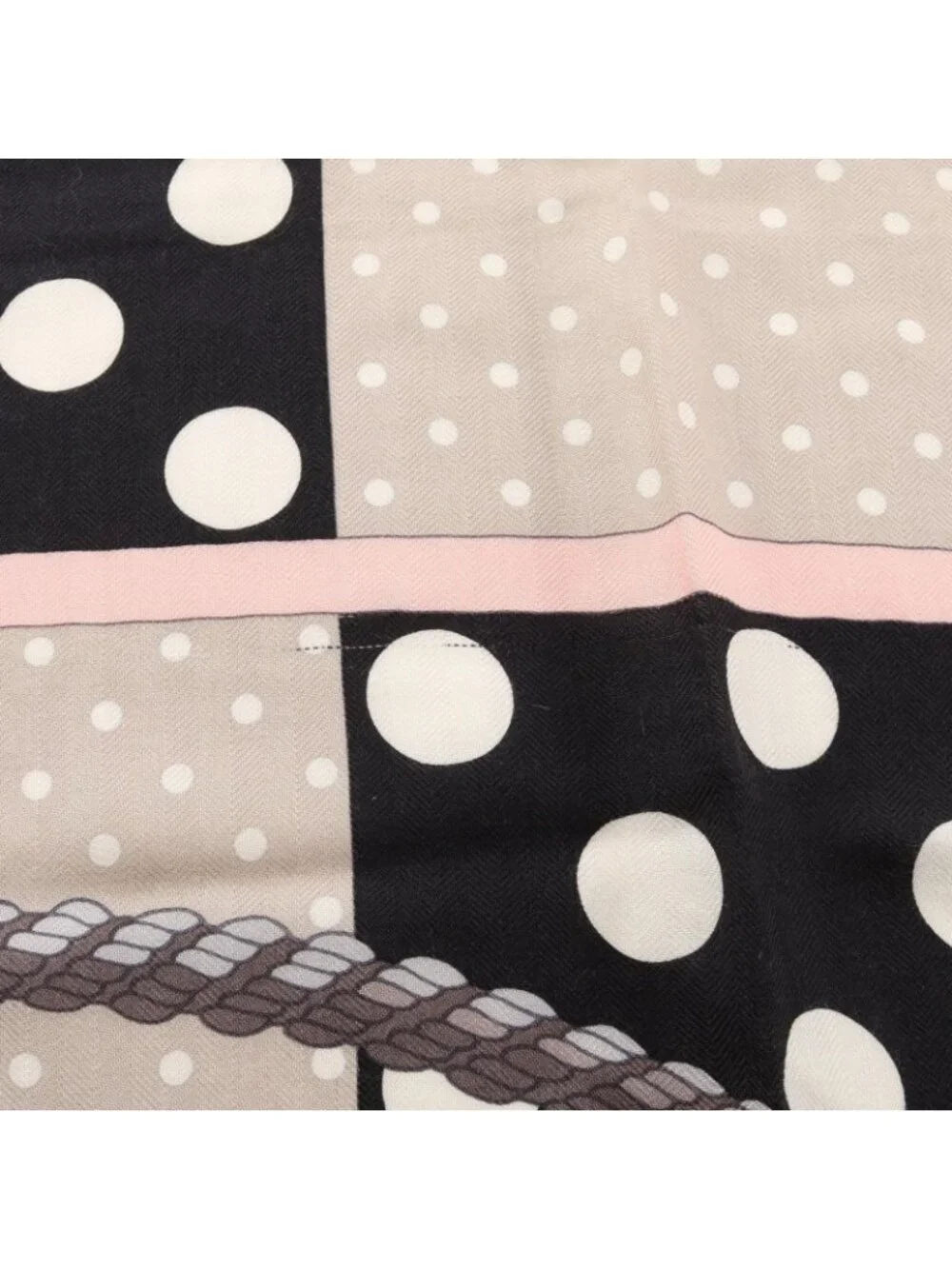 Hermes Scarf Carre Geant 140 Clic Clac a Pois Gray Black Silk - Picture 5 of 8
